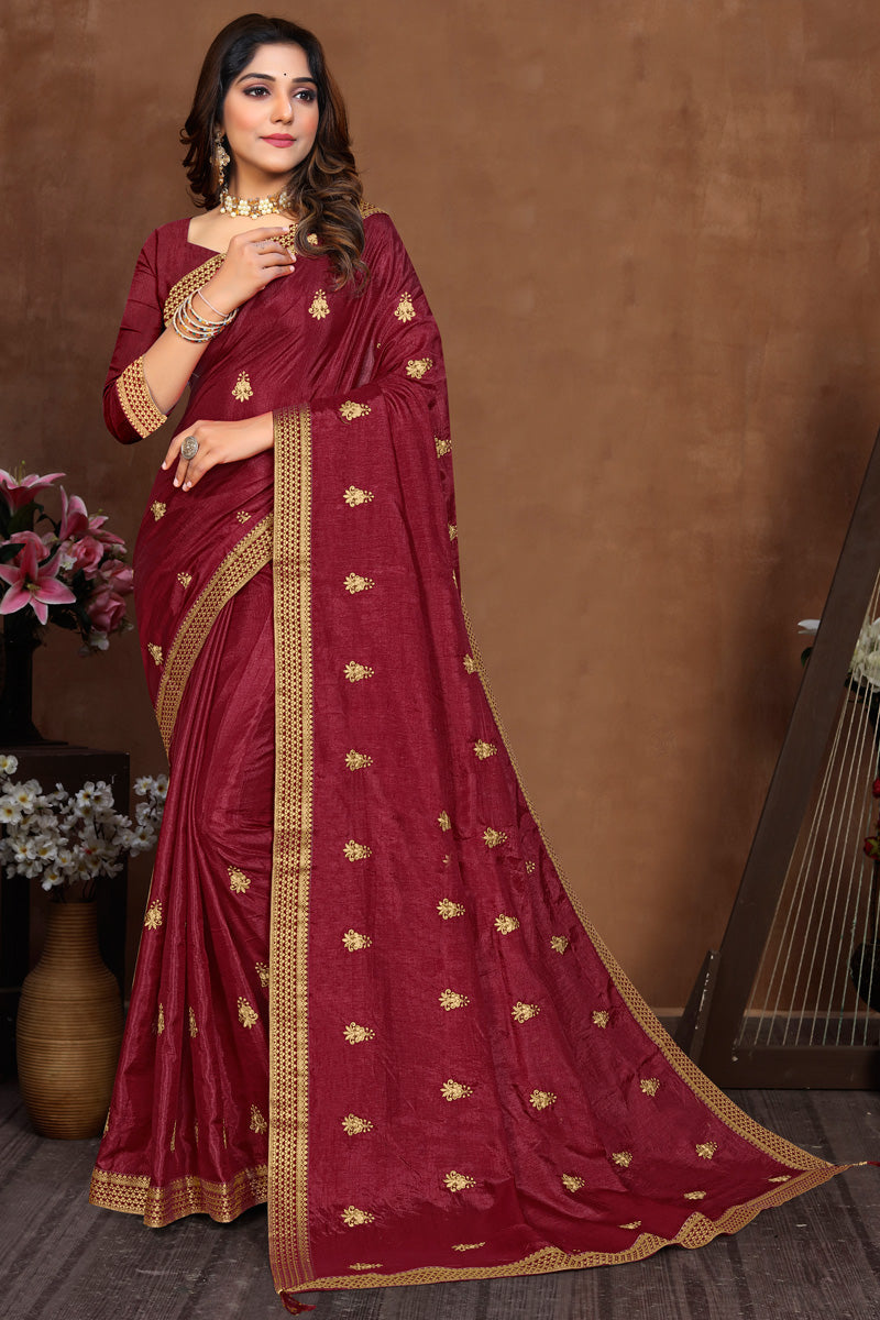 Maroon Color Art Silk Fabric Casual Look Appealing Saree