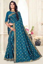 Load image into Gallery viewer, Festival Wear Art Silk Fabric Teal Color Majestic Saree
