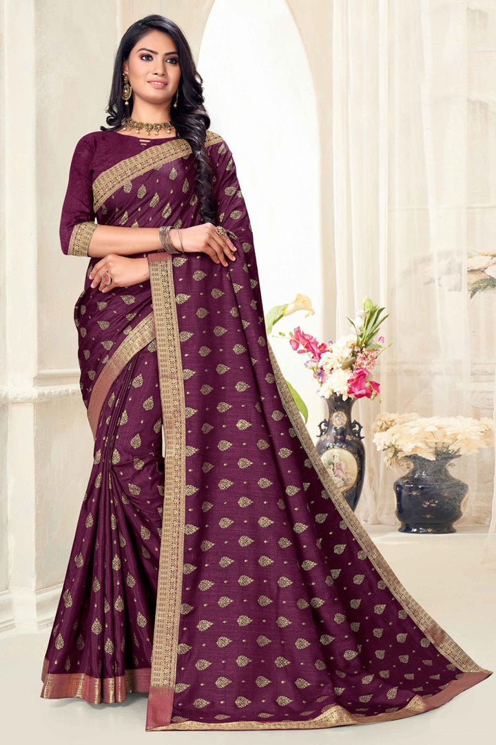 Festival Wear Purple Color Pleasance Saree In Art Silk Fabric