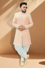 Load image into Gallery viewer, Appealing Peach Silk Peshawari Style Indo Western Set
