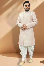 Load image into Gallery viewer, Graceful Pink Jacquard Peshawari Style Indo Western Set

