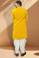 Load image into Gallery viewer, Adorning Yellow Rayon Peshawari Style Indo Western Set

