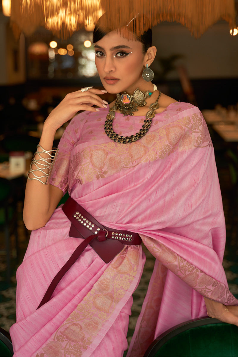 Pink Color Weaving Zari Work Silk Saree