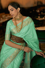 Load image into Gallery viewer, Silk Sea Green Weaving Traditional Saree
