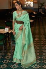 Load image into Gallery viewer, Silk Sea Green Weaving Traditional Saree

