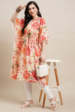 Load image into Gallery viewer, Chinon Fabric Peach Color Printed Spectacular Kaftan Style Kurti

