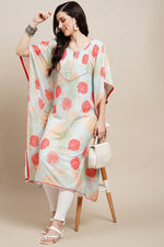 Load image into Gallery viewer, Sea Green Color Chinon Fabric Printed Stunning Kaftan Style Kurti
