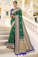 Load image into Gallery viewer, Function Wear Green Color Fancy Art Silk Fabric Weaving Work Saree
