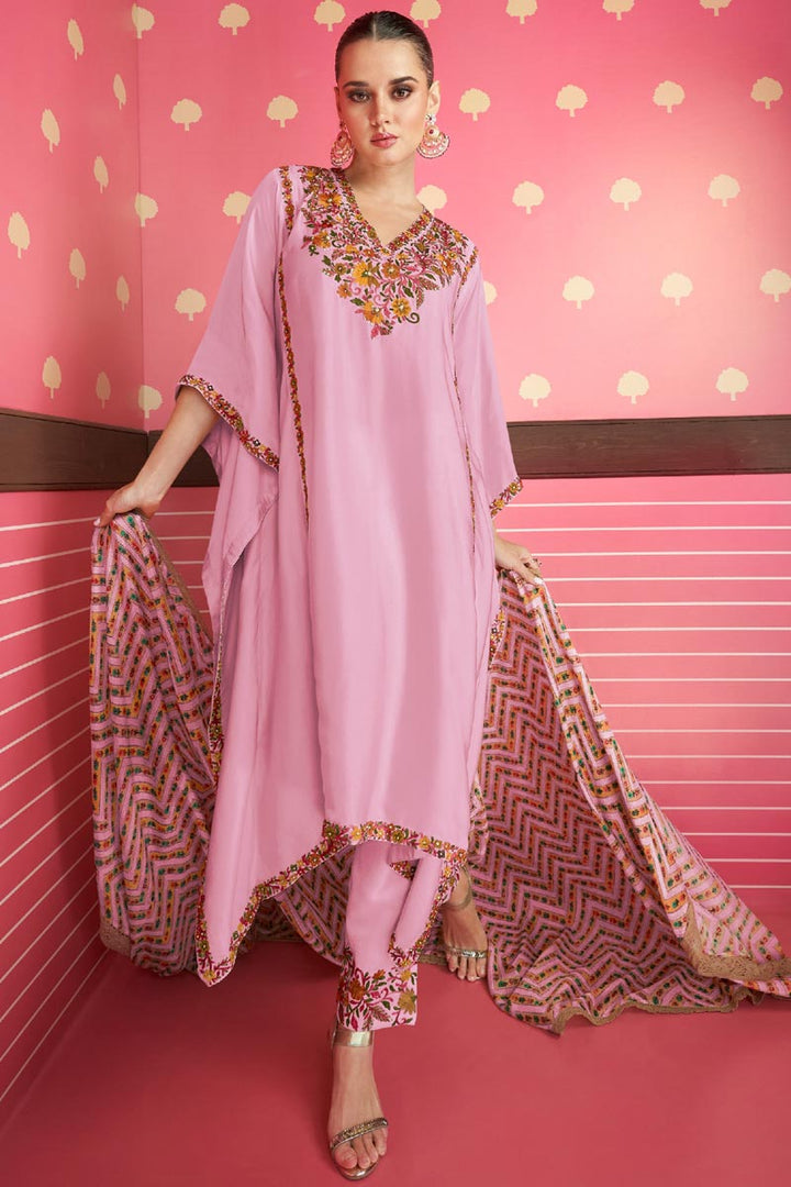 Eugeniya Belousova Satin Silk Captivating Pink Color Kaftan Style Salwar Suit