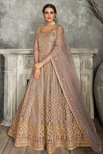Load image into Gallery viewer, Embroidery Work Dark Beige Color Net Fabric Floor Touch Anarkali Salwar Suit
