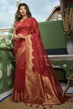 Load image into Gallery viewer, Brilliant Organza Fabric Weaving Work Maroon Color Saree
