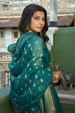 Load image into Gallery viewer, Soothing Organza Fabric Weaving Work Saree In Cyan Color
