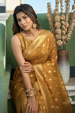 Load image into Gallery viewer, Mustard Color Glorious Organza Fabric Weaving Work Saree
