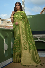 Load image into Gallery viewer, Delicate Green Color Organza Fabric Weaving Work Saree
