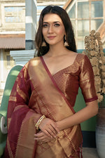 Load image into Gallery viewer, Gorgeous Organza Fabric Maroon Color Weaving Work Saree
