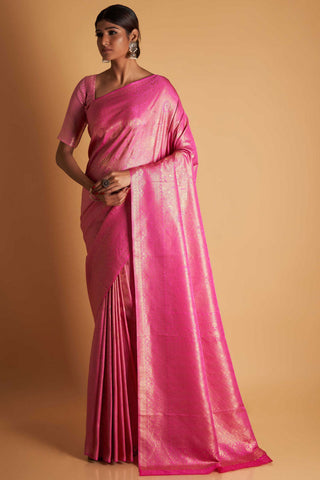 Pink Color Weaving Work On Kanjivaram Silk Superior Two Tone Saree