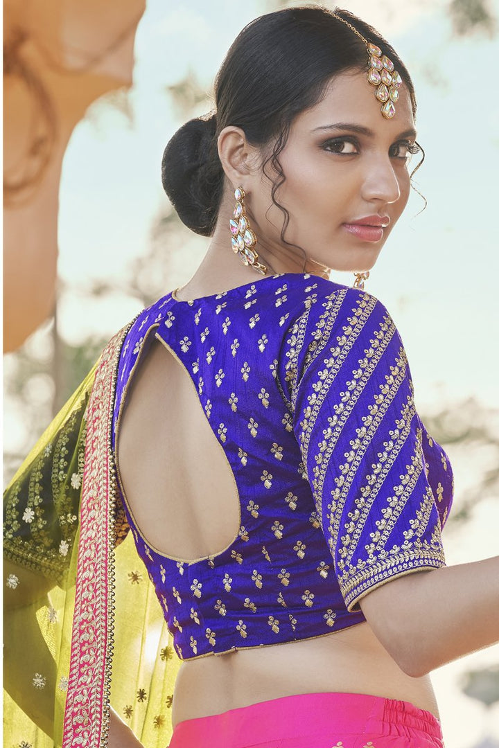 Reception Wear Silk Fabric Rani Color Embroidered Lehenga Choli