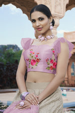 Load image into Gallery viewer, Dark Beige Color Sangeet Wear Embroidered Lehenga Choli In Satin Fabric
