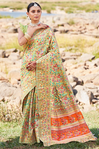 Ravishing Festive Look Kashmiri Modal Weaving Saree In Green Color