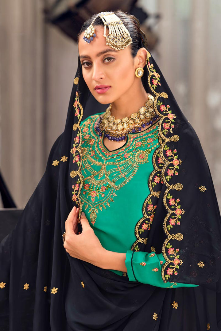 Green Color Georgette Fabric Tempting Sharara Suit