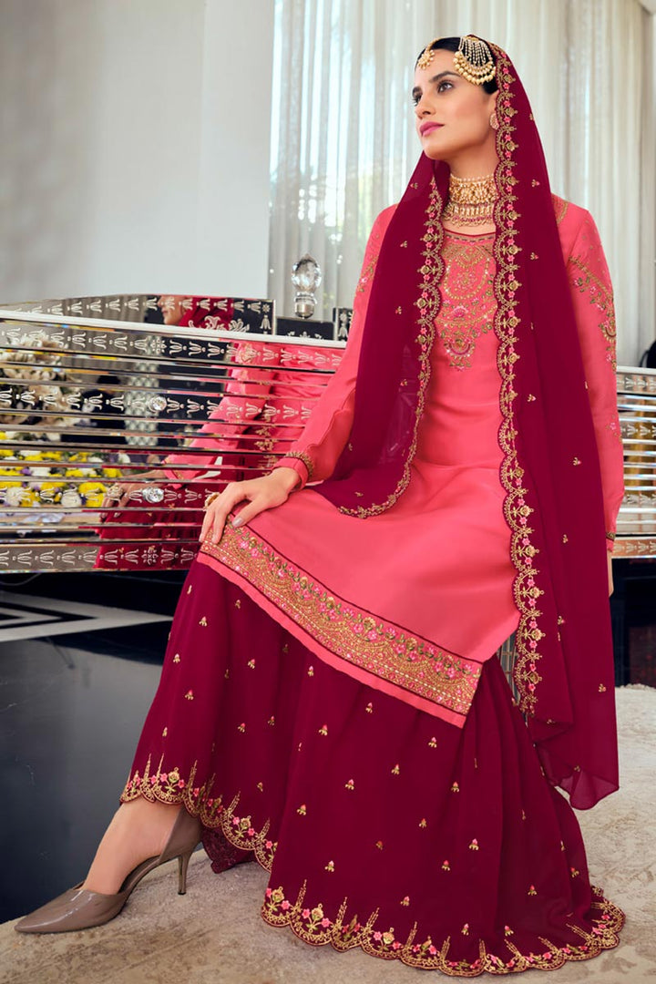 Pink Color Georgette Fabric Awesome Sharara Suit
