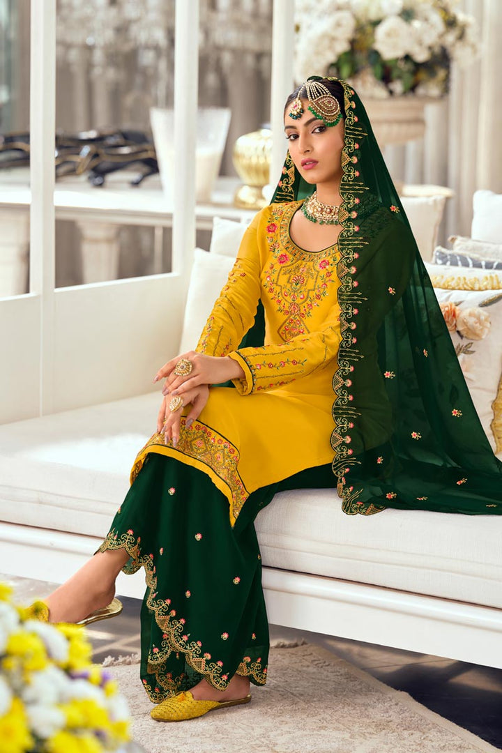 Georgette Fabric Beatific Sharara Suit In Mustard Color