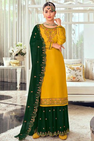 Georgette Fabric Beatific Sharara Suit In Mustard Color