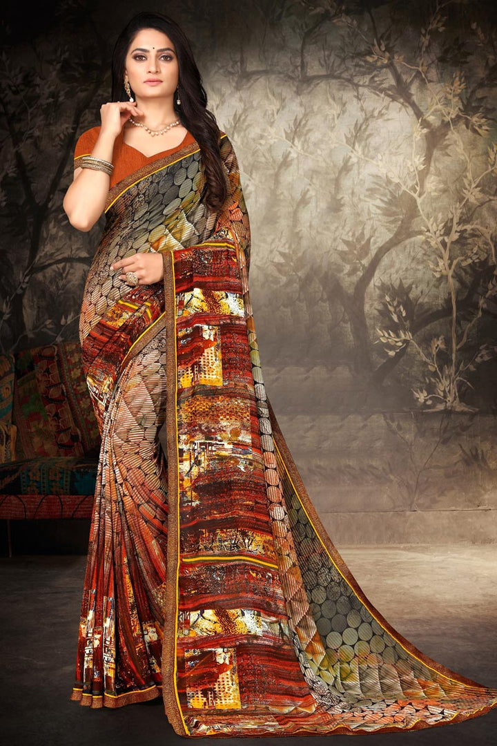 Georgette Fabric Multi Color Regular Wear Printed Saree