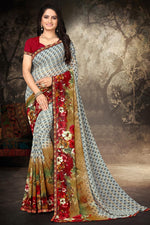 Load image into Gallery viewer, Grey Color Georgette Fabric Regular Wear Fancy Printed Saree

