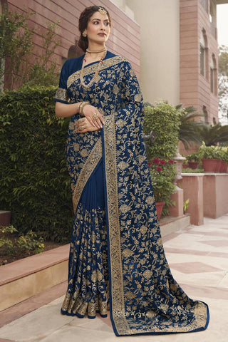 Navy Blue Color Party Wear Stylish Saree In Art Silk Fabric