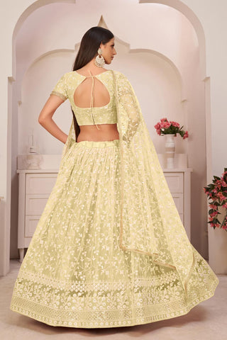 Yellow Color Net Fabric Lehenga Choli With Beautiful Embroidered Work In Sangeet Wear