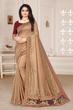 Load image into Gallery viewer, Light Brown Color Wedding Wear Art Silk Fabric Embroidered Saree