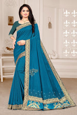 Load image into Gallery viewer, Sky Blue Color Reception Wear Embroidered Saree In Art Silk Fabric
