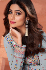 Load image into Gallery viewer, Grey Color Exclusive Shamita Shetty Anarkali Suit In Georgette Fabric
