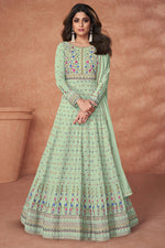 Load image into Gallery viewer, Appealing Sea Green Color Shamita Shetty Anarkali Suit In Georgette Fabric
