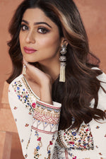 Load image into Gallery viewer, White Color Pleasing Shamita Shetty Anarkali Suit In Georgette Fabric

