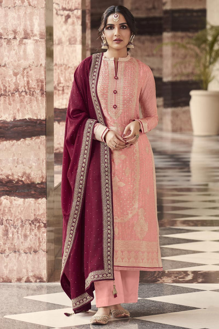 Art Silk Fabric Peach Color Spectacular Jasmin Bhasins Palazzo Suit