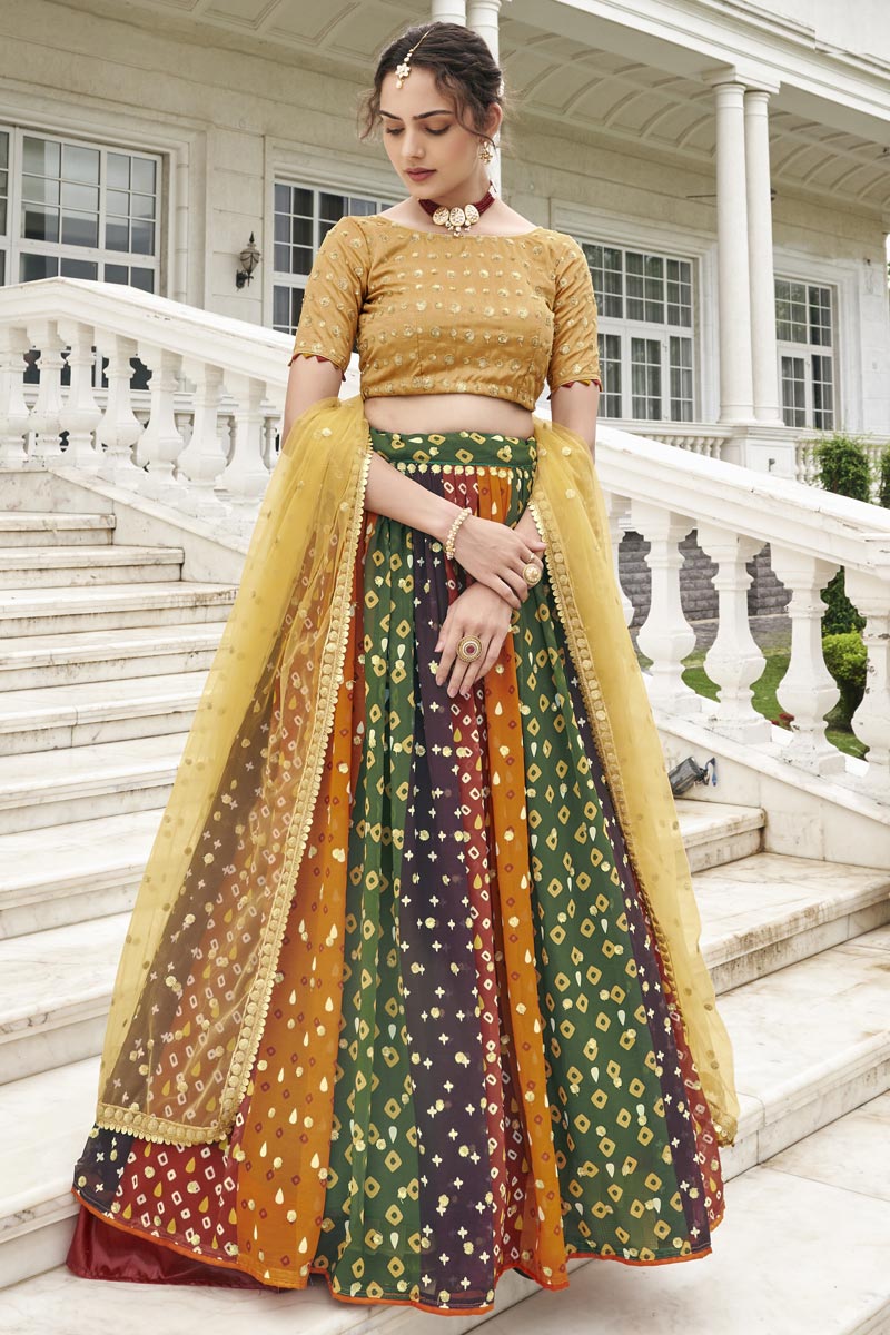 Multi Color Exquisite Digital Printed Lehenga In Georgette Fabric