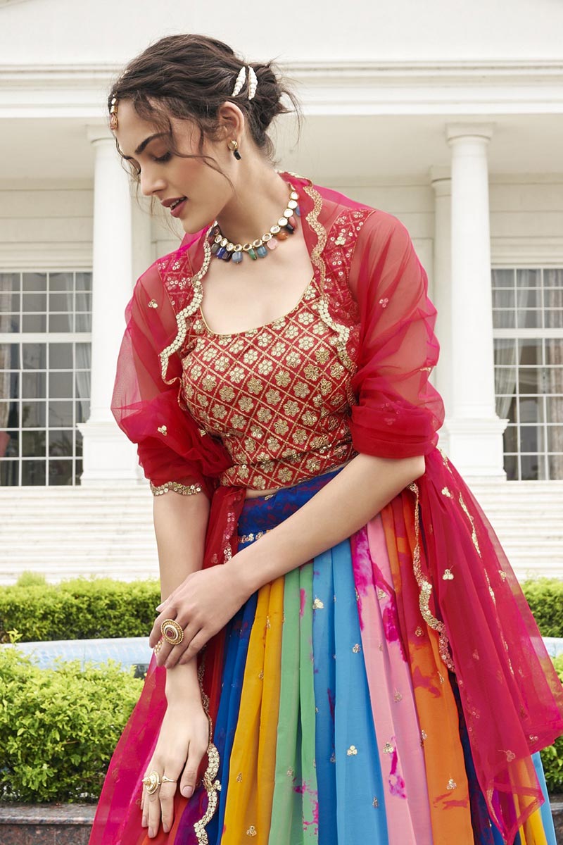 Georgette Fabric Multi Color Amazing Digital Printed Lehenga