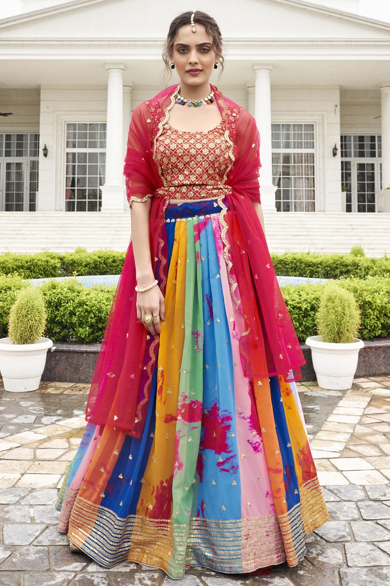 Georgette Fabric Multi Color Amazing Digital Printed Lehenga