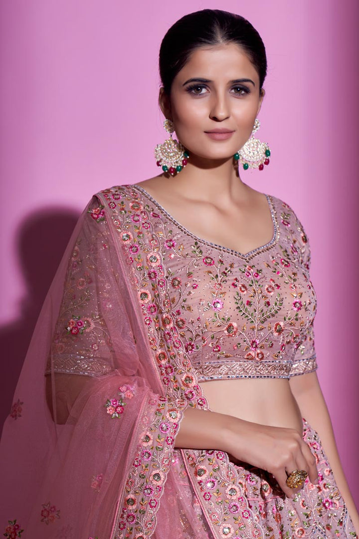 Pink Color Parity Georgette Fabric Wedding Wear Lehenga Choli