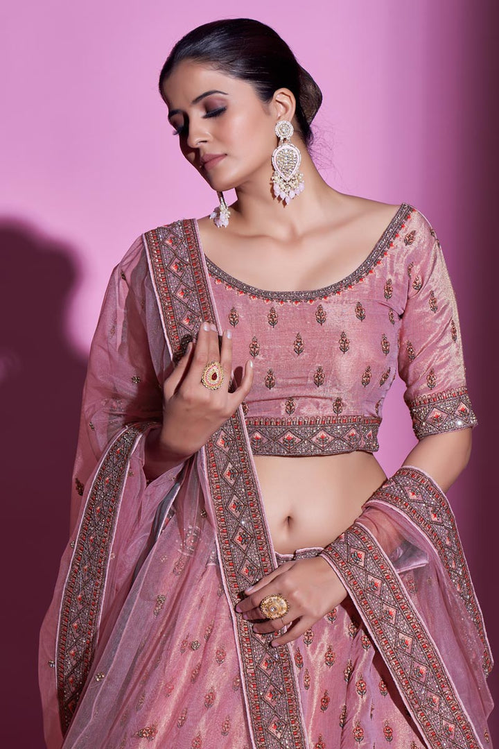 Classic Art Silk Fabric Wedding Wear Lehenga Choli in Pink Color