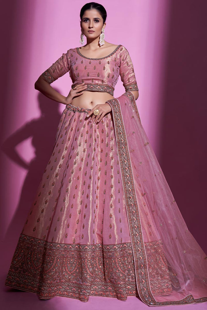 Classic Art Silk Fabric Wedding Wear Lehenga Choli in Pink Color