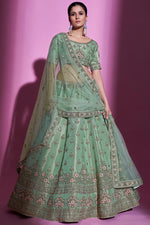 Load image into Gallery viewer, Sea Sea Green Color Bright Art Silk Fabric Wedding Wear Lehenga Choli
