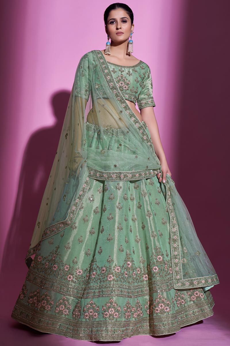 Sea Sea Green Color Bright Art Silk Fabric Wedding Wear Lehenga Choli