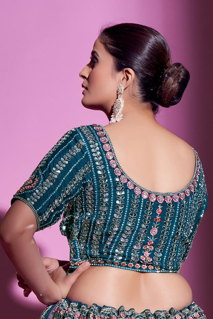 Beautiful Teal Color Crepe Fabric Wedding Wear Lehenga Choli