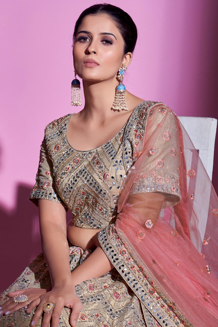Beige Color Stylish Art Silk Fabric Wedding Wear Lehenga Choli