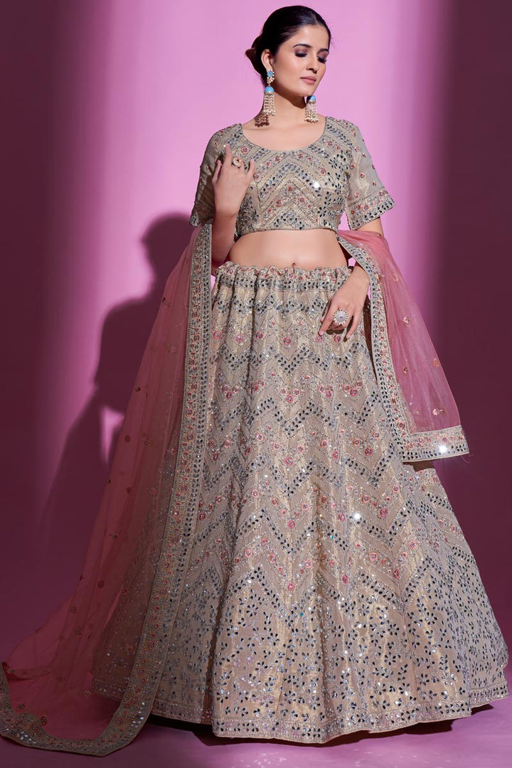 Beige Color Stylish Art Silk Fabric Wedding Wear Lehenga Choli
