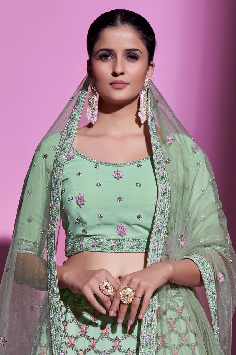 Sea Sea Green Color Splendid Georgette Fabric Wedding Wear Lehenga Choli