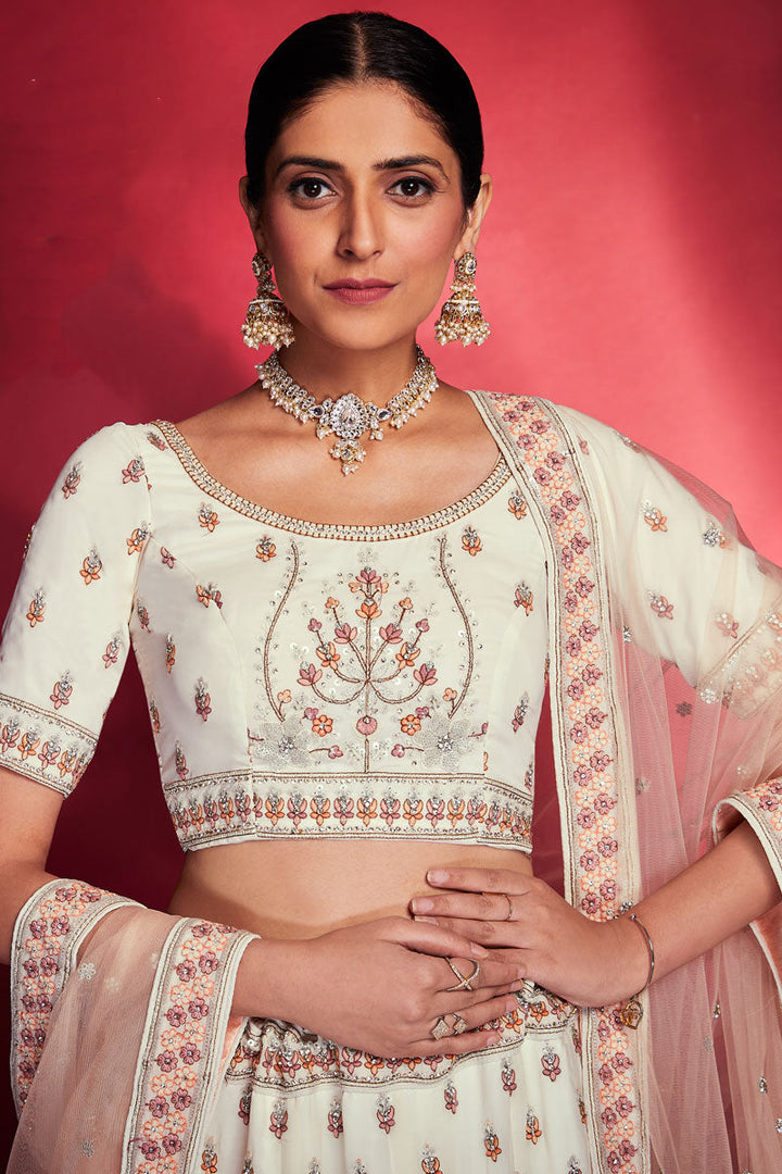 Georgette White Sequins Work Lehenga Choli